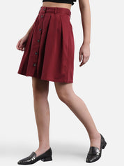 Kotty Women Maroon Solid Denim A-Line Mini Skirt