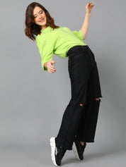 Kotty Women Jean Straight Fit High-Rise Slash Knee Cotton Stretchable Jeans