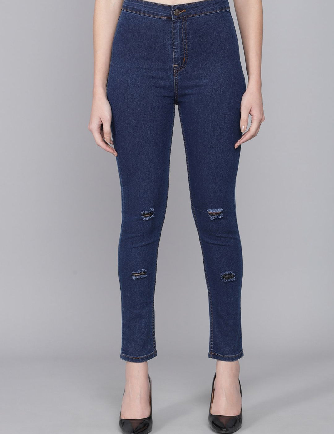 Kotty Women Blue Skinny Fit High-Rise Low Distress Jeans