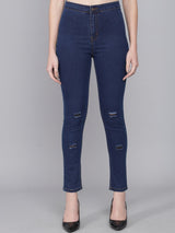 Kotty Women Blue Skinny Fit High-Rise Low Distress Jeans