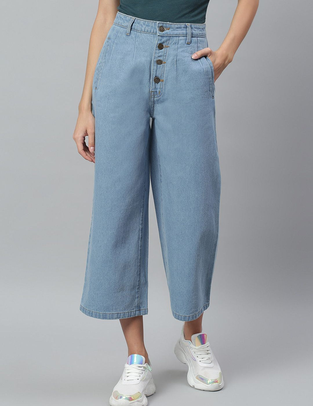 Kotty Women Blue Flared High-Rise Cotton Clean Look Jeans