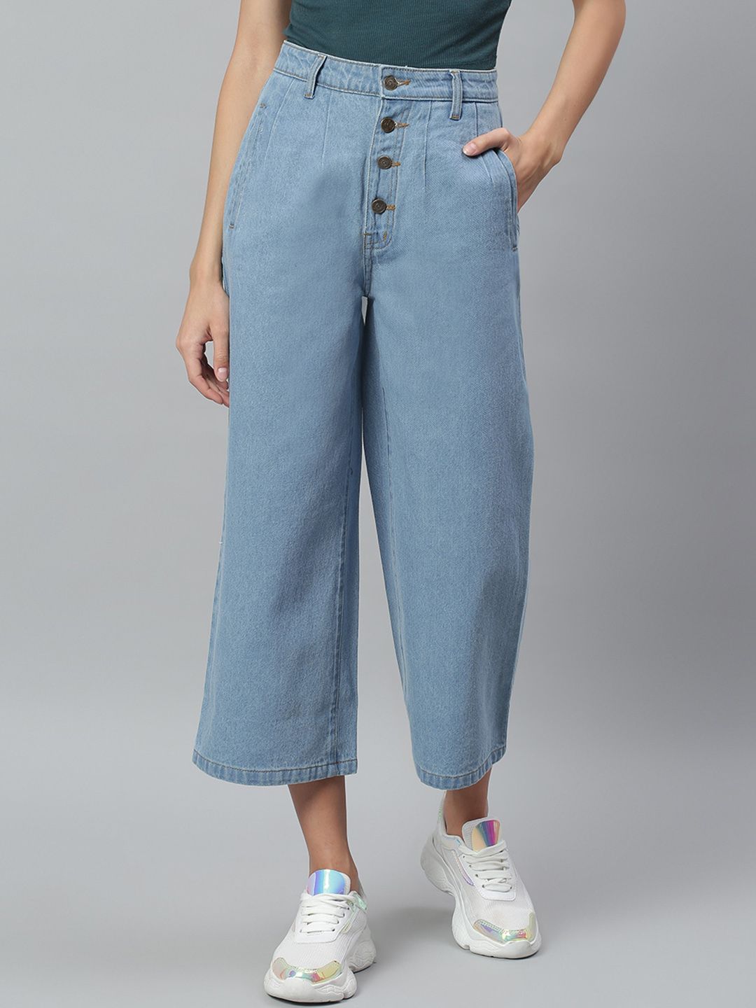 Kotty Women Blue Flared High-Rise Cotton Clean Look Jeans