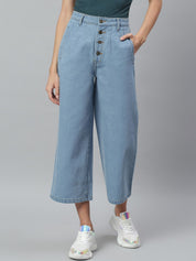 Kotty Women Blue Flared High-Rise Cotton Clean Look Jeans
