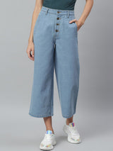 Kotty Women Blue Flared High-Rise Cotton Clean Look Jeans
