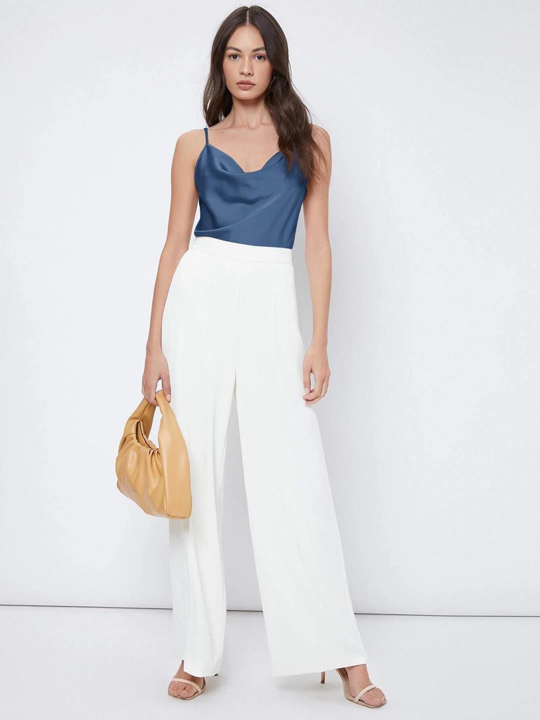 Kotty Blue Cowl Neck Sleeveless Satin Top