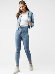 Kotty Women Blue Solid Denim Jacket
