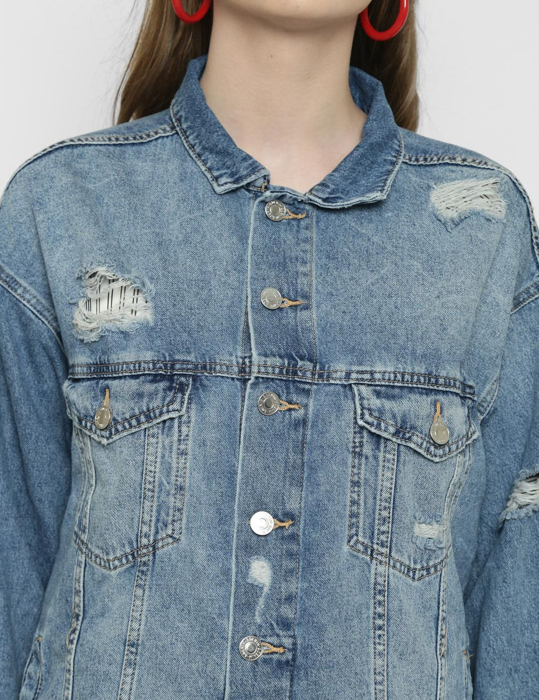 Kotty Women Blue Solid Denim Jacket