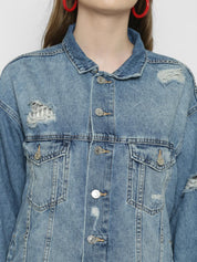 Kotty Women Blue Solid Denim Jacket