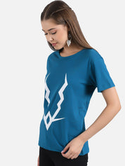 Kotty Women Blue Printed Round Neck T-shirt