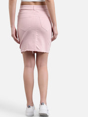 Kotty Women Powder Pink Solid Denim Pencil Mini Skirt