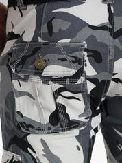 Kotty Men Off-White & Grey Regular Fit Printed Cargos