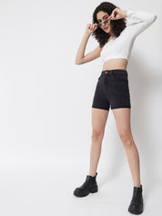 Kotty Women Black High-Rise Denim Shorts