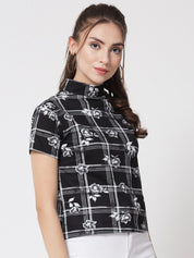 Kotty Black & White Floral Print Monochrome Boxy Crop Top