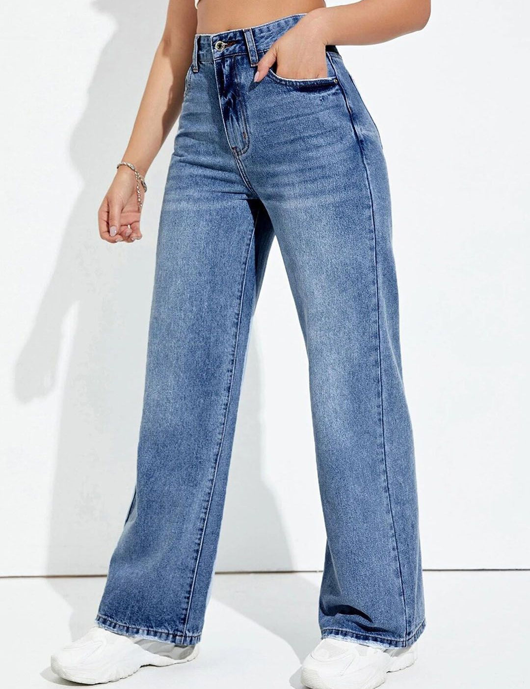 Kotty Women Jean Wide Leg High-Rise Heavy Fade Stretchable Jeans