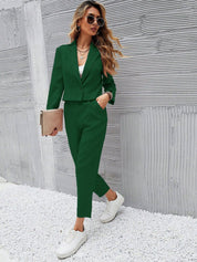 KOTTY BIZwear Green Notched Lapel Collar Long Sleeves Blazer With Trouser