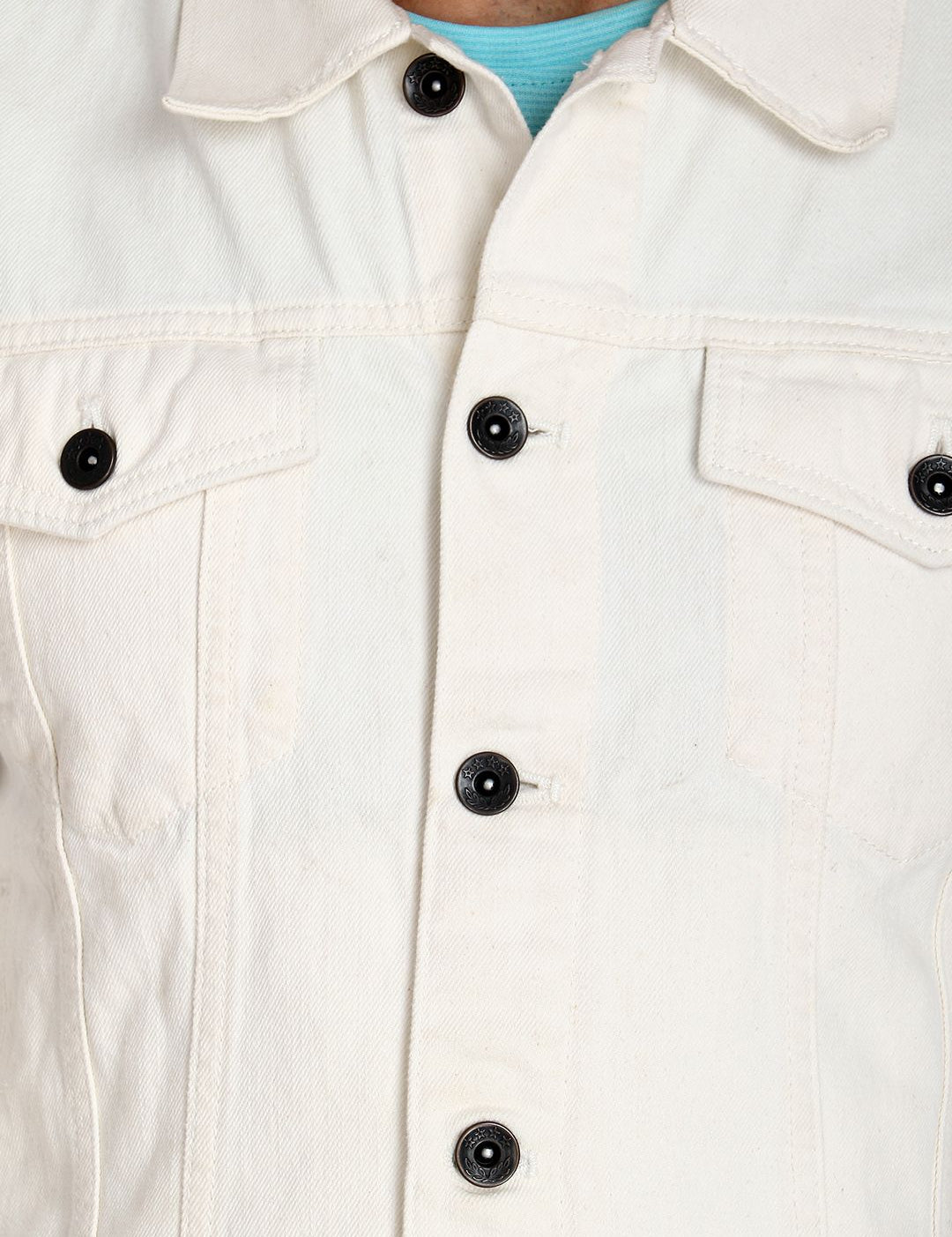 Kotty Men White Solid Denim Jacket 
