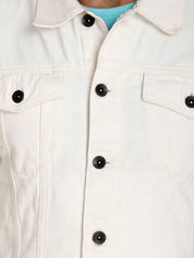 Kotty Men White Solid Denim Jacket 