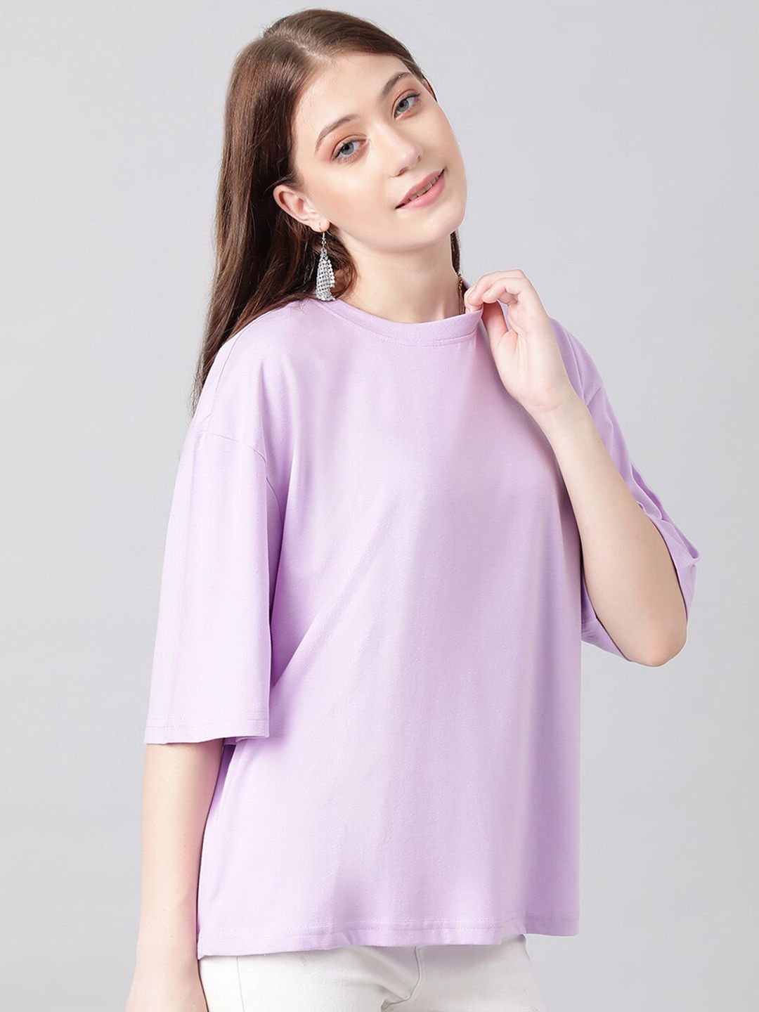 KOTTY Basics Purple Round Neck Oversized T-shirt