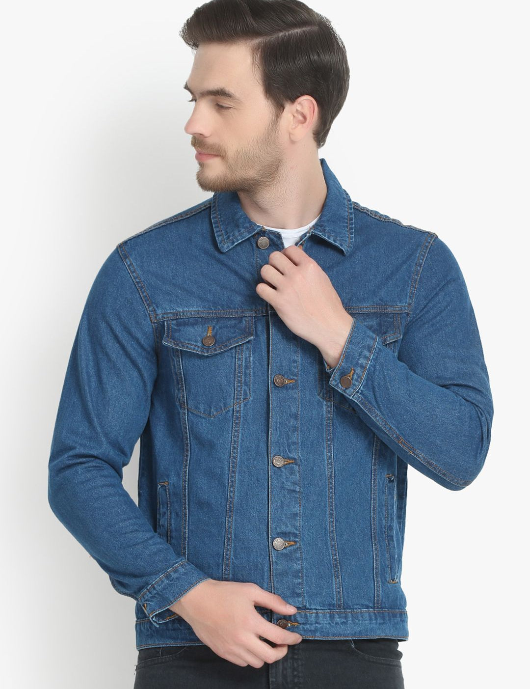 Kotty Men Blue Solid Denim Jacket