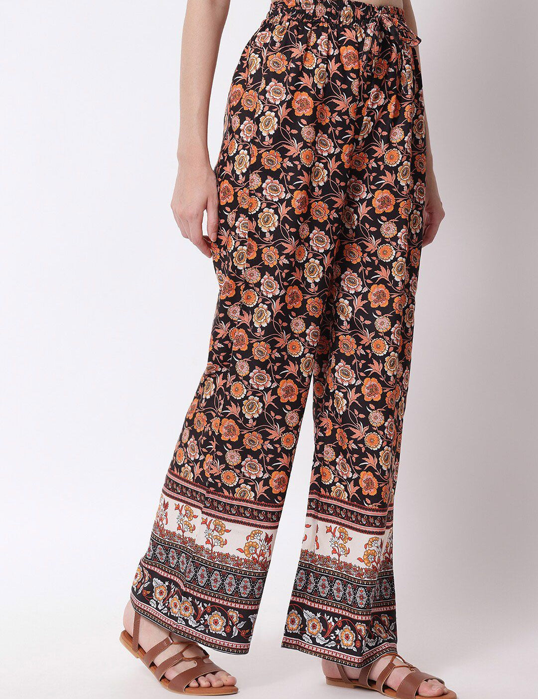 Kotty Women Floral Printed Relaxed High-Rise Easy Wash Trousers