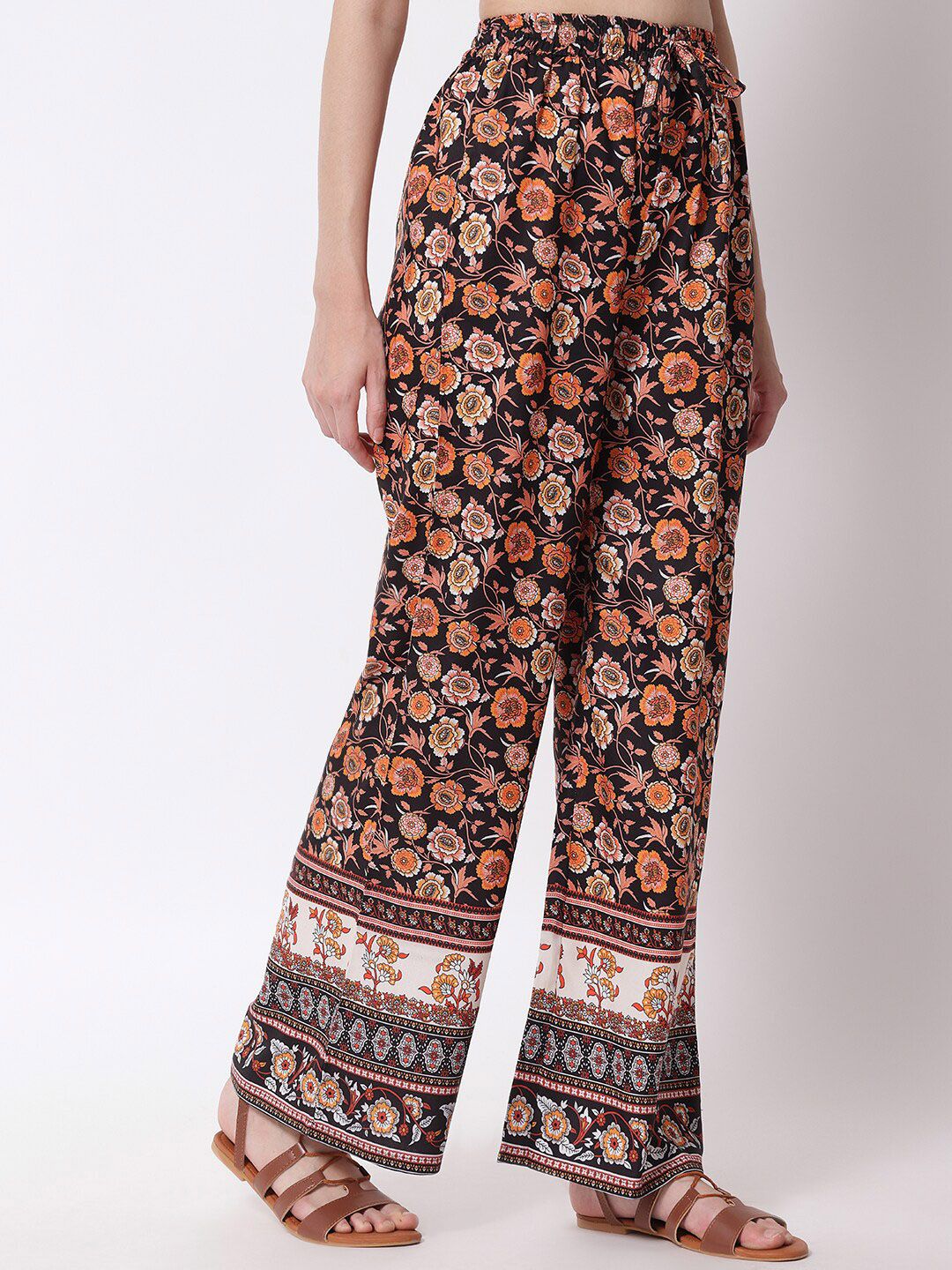 Kotty Women Floral Printed Relaxed High-Rise Easy Wash Trousers