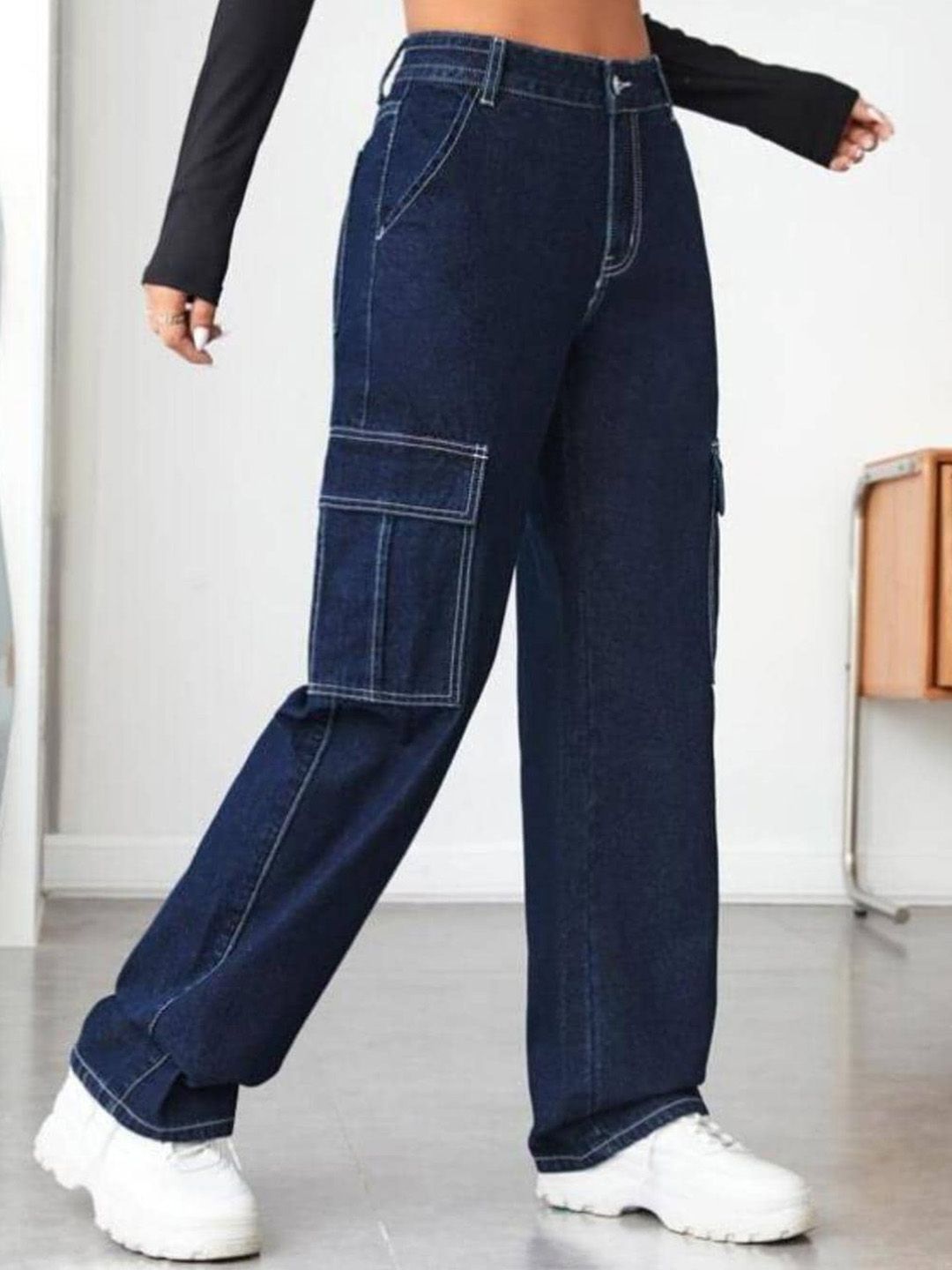 Kotty Women Blue Jean Straight Fit High-Rise Stretchable Cotton Jeans