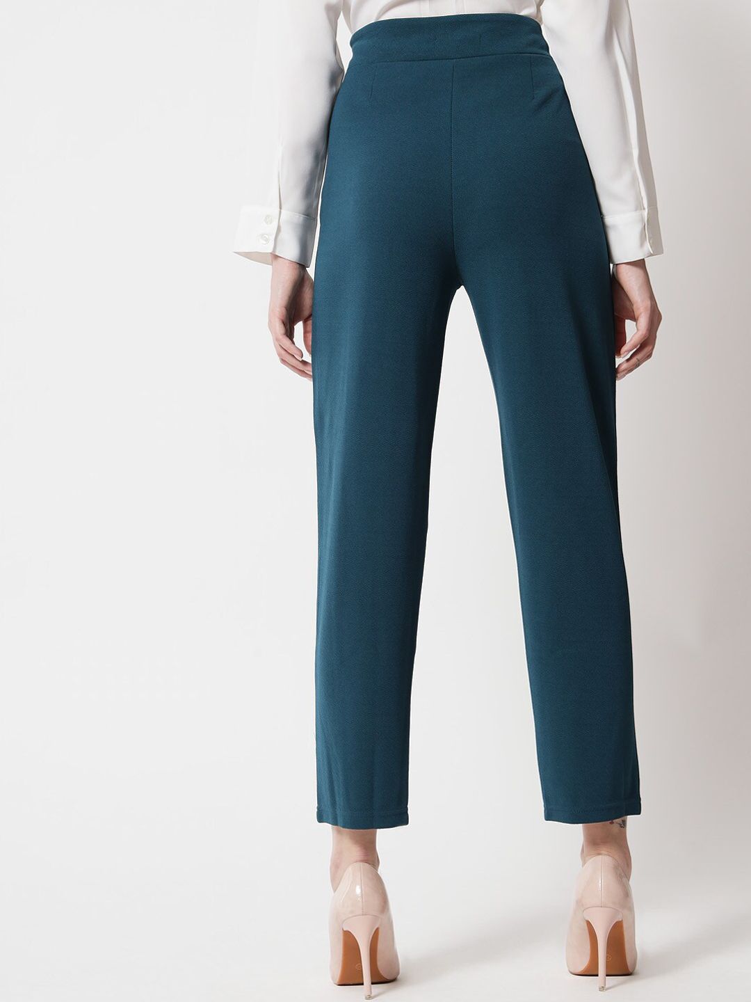 Kotty Women Green Relaxed Straight Fit High-Rise Easy Wash Trouser