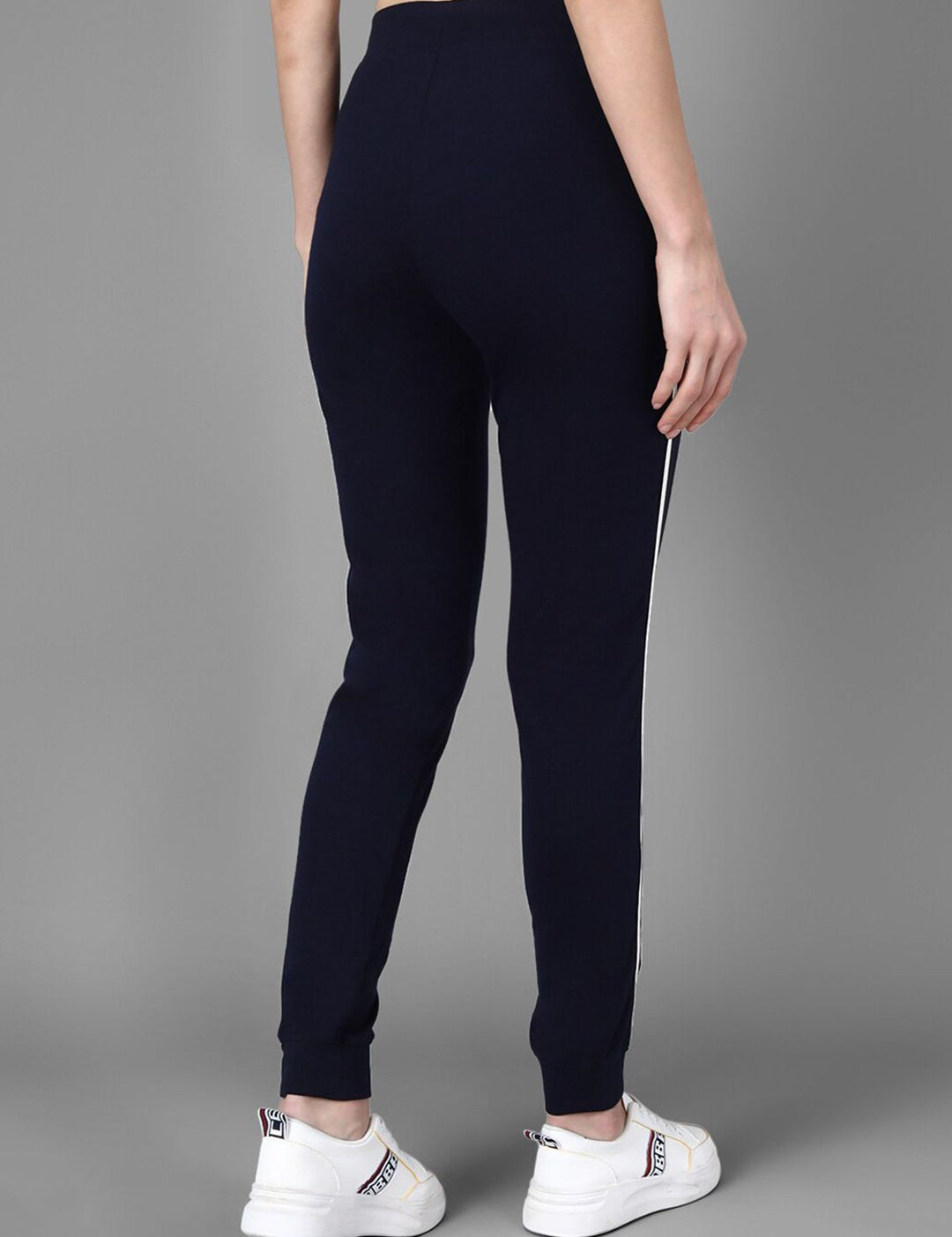 Kotty Women Navy Blue Solid Joggers with Side Stripes