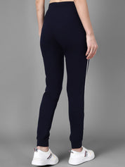 Kotty Women Navy Blue Solid Joggers with Side Stripes
