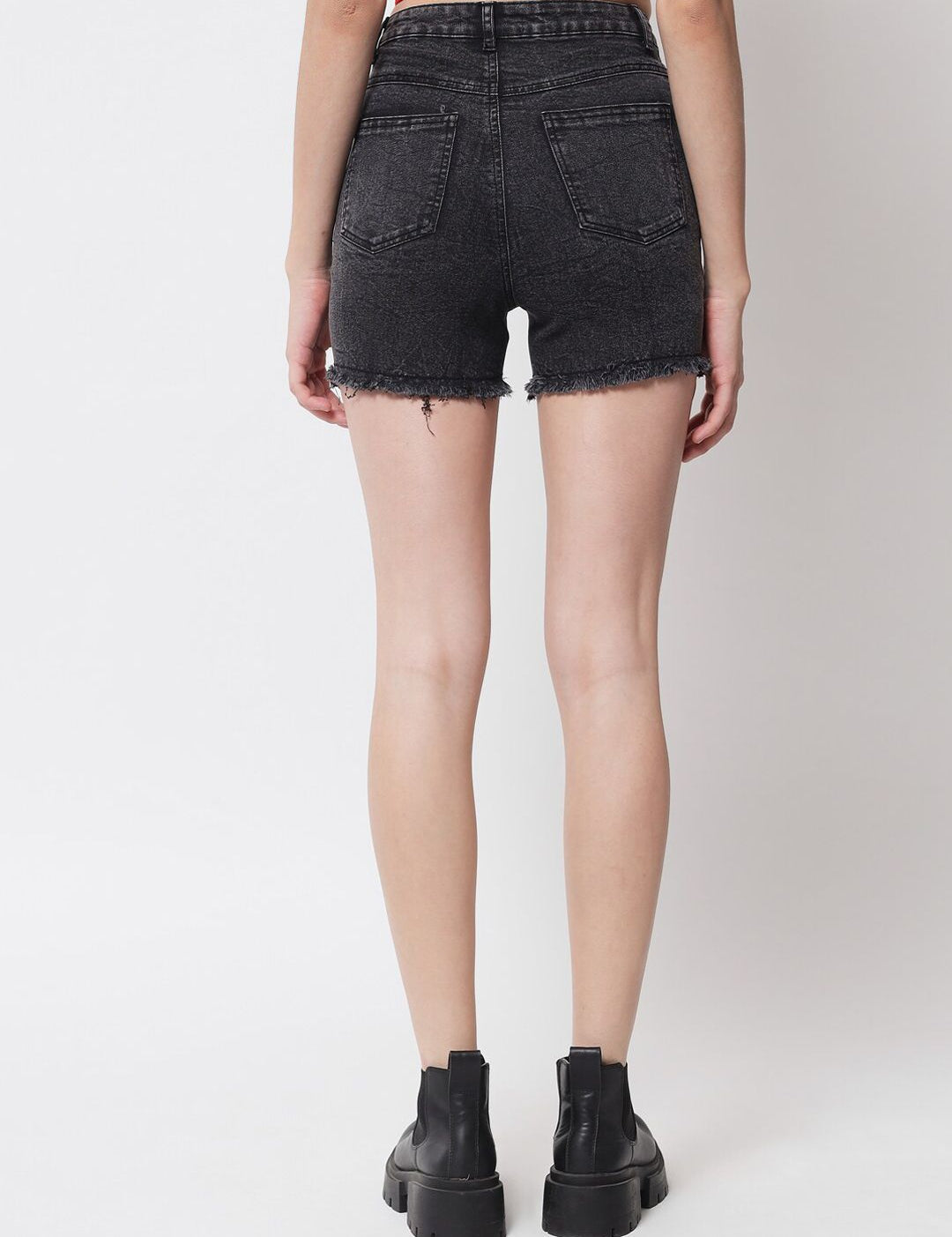 Kotty Women Black Washed High-Rise Denim Shorts