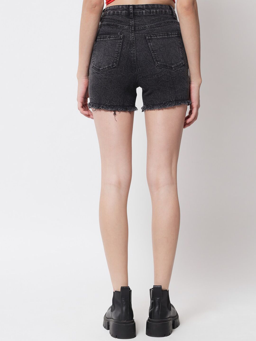 Kotty Women Black Washed High-Rise Denim Shorts