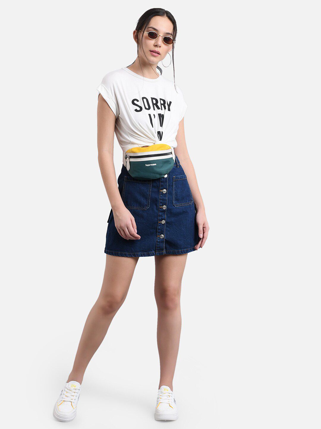 Kotty Women Blue Solid Denim A-Line Mini Skirt