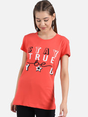 Kotty Women Blue & Coral Orange Pack of 2 Printed T-shirt