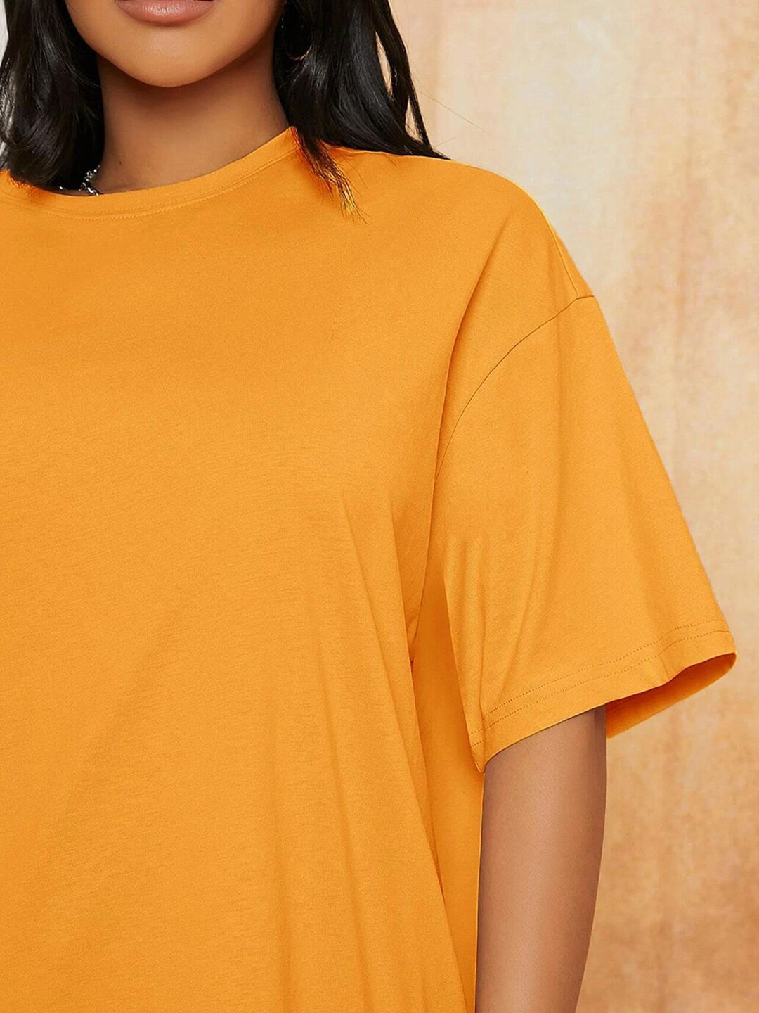 KOTTY Basics Round Neck Drop-Shoulder Sleeves Oversized Fit Cotton T-Shirt