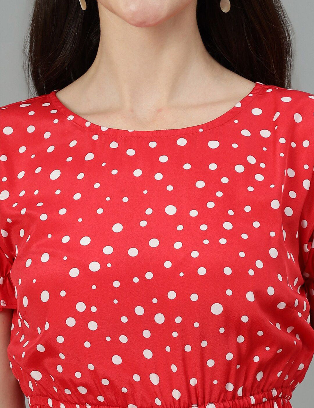 Kotty Red Polka Dot Print Puff Sleeve Fit & Flare Midi Dress