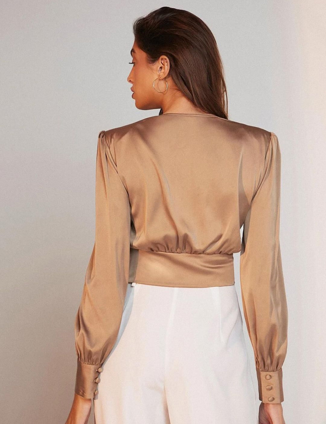 Kotty V-Neck Ruched Solid Wrap Top