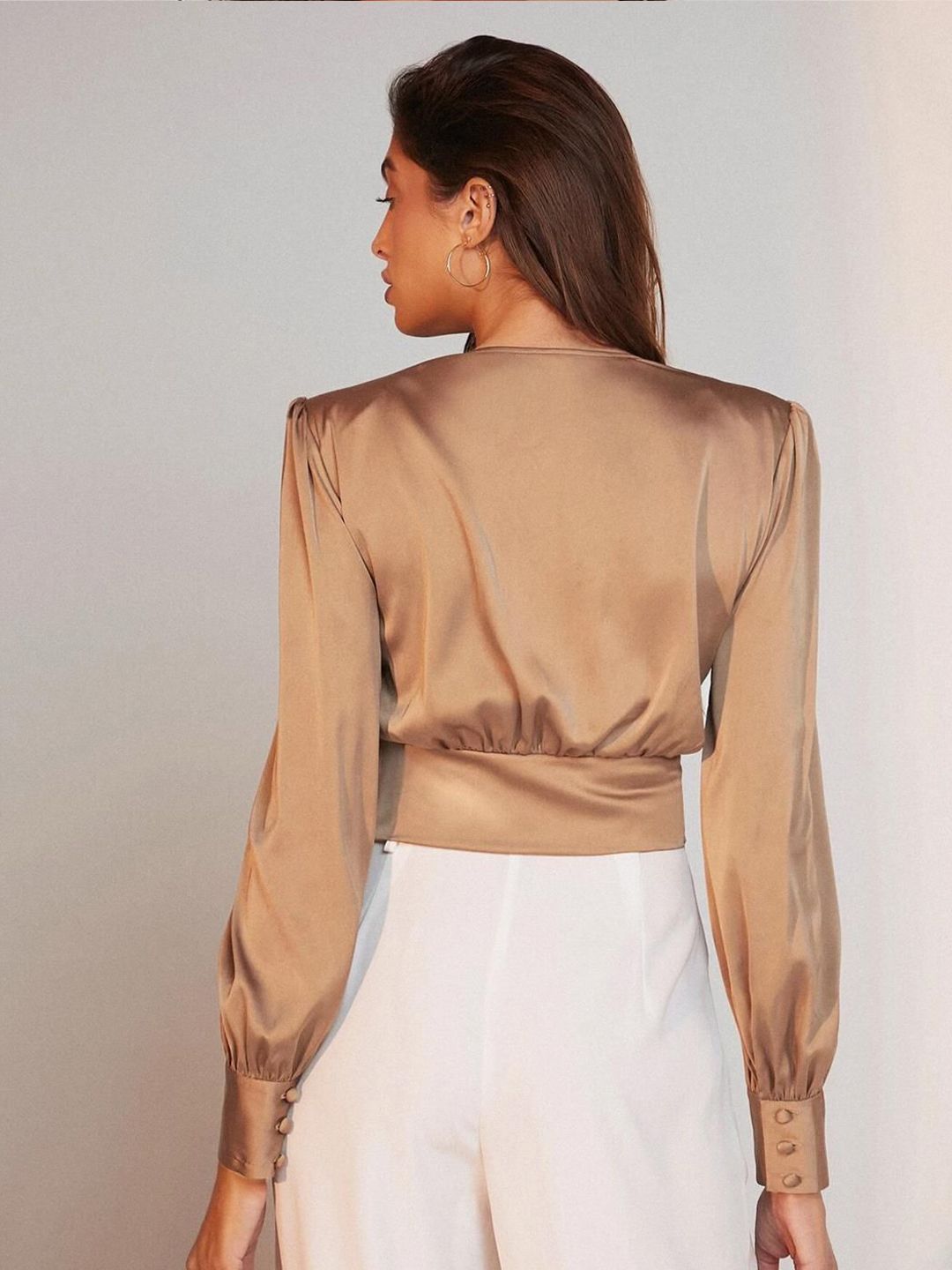 Kotty V-Neck Ruched Solid Wrap Top