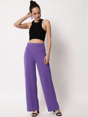 Kotty Women Purple Relaxed Straight Fit High-Rise Easy Wash Trouser