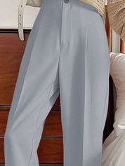 Kotty Women Relaxed Straight Leg Straight Fit High-Rise Cotton Pleated Formal Trousers