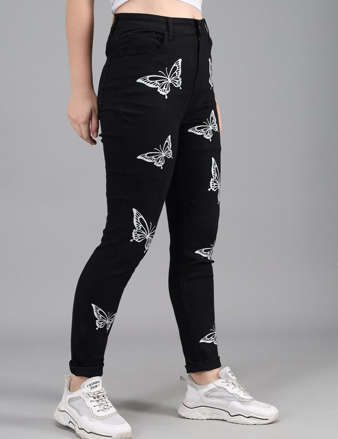 Kotty Women Black Printed Slim Fit High-Rise Jeans