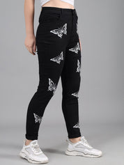 Kotty Women Black Printed Slim Fit High-Rise Jeans
