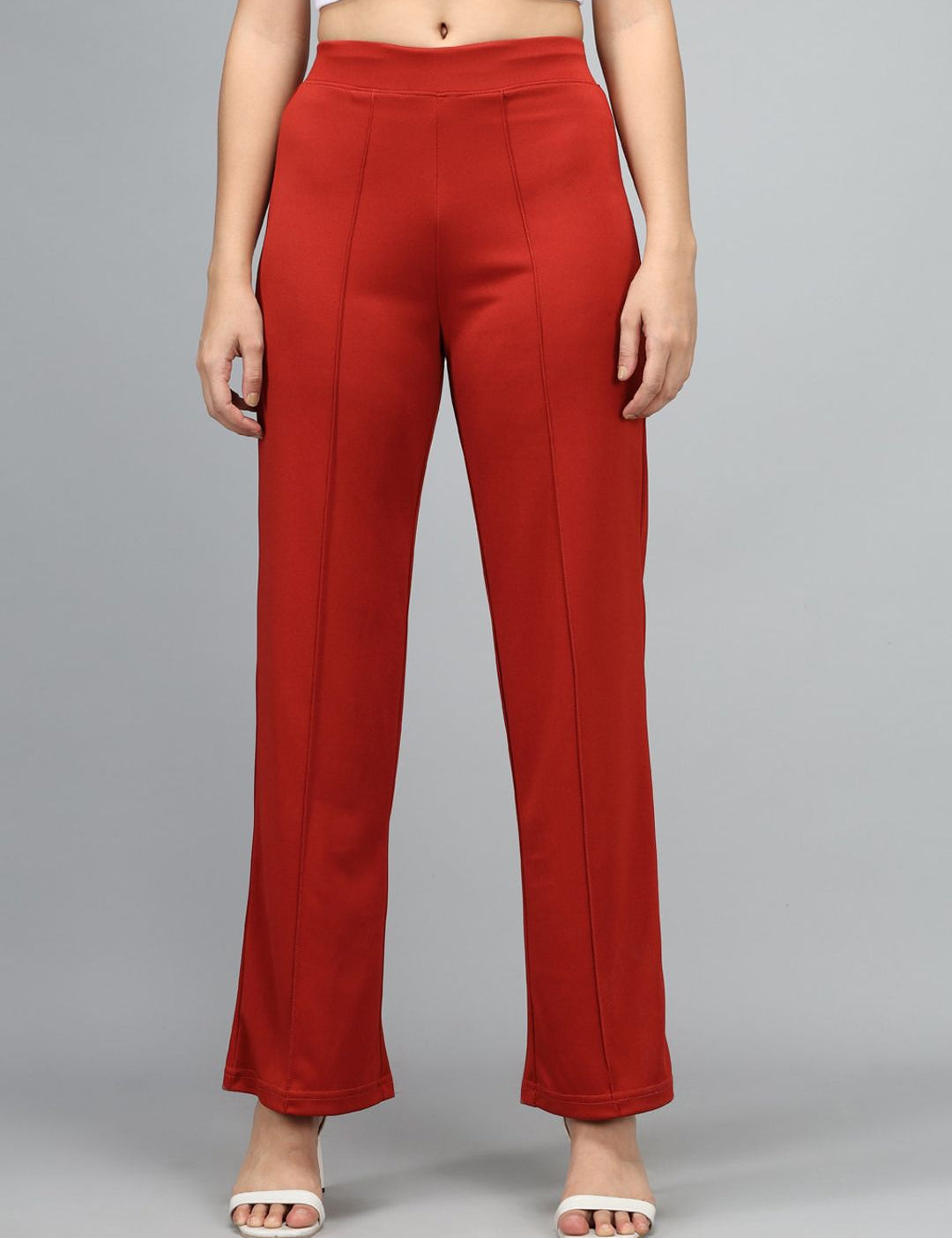 Kotty Women Maroon High-Rise Parallel Trousers