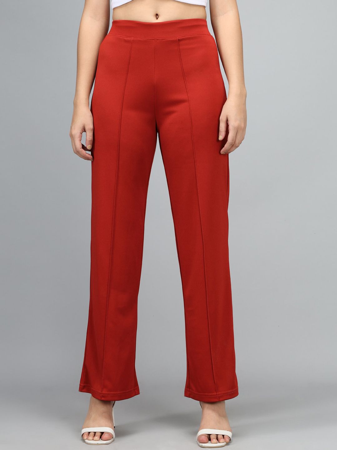 Kotty Women Maroon High-Rise Parallel Trousers