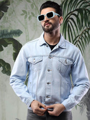 Kotty Men Solid Spread Collar Insulator Pure Cotton Denim Jacket