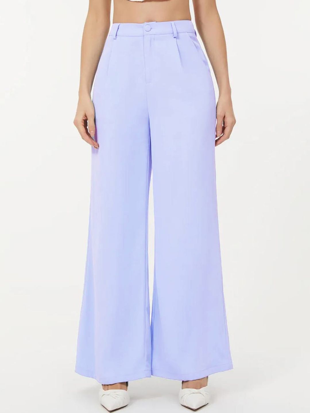 KOTTY Basics Women Relaxed Straight Leg Straight Fit High-Rise Easy Wash Pleated Trousers