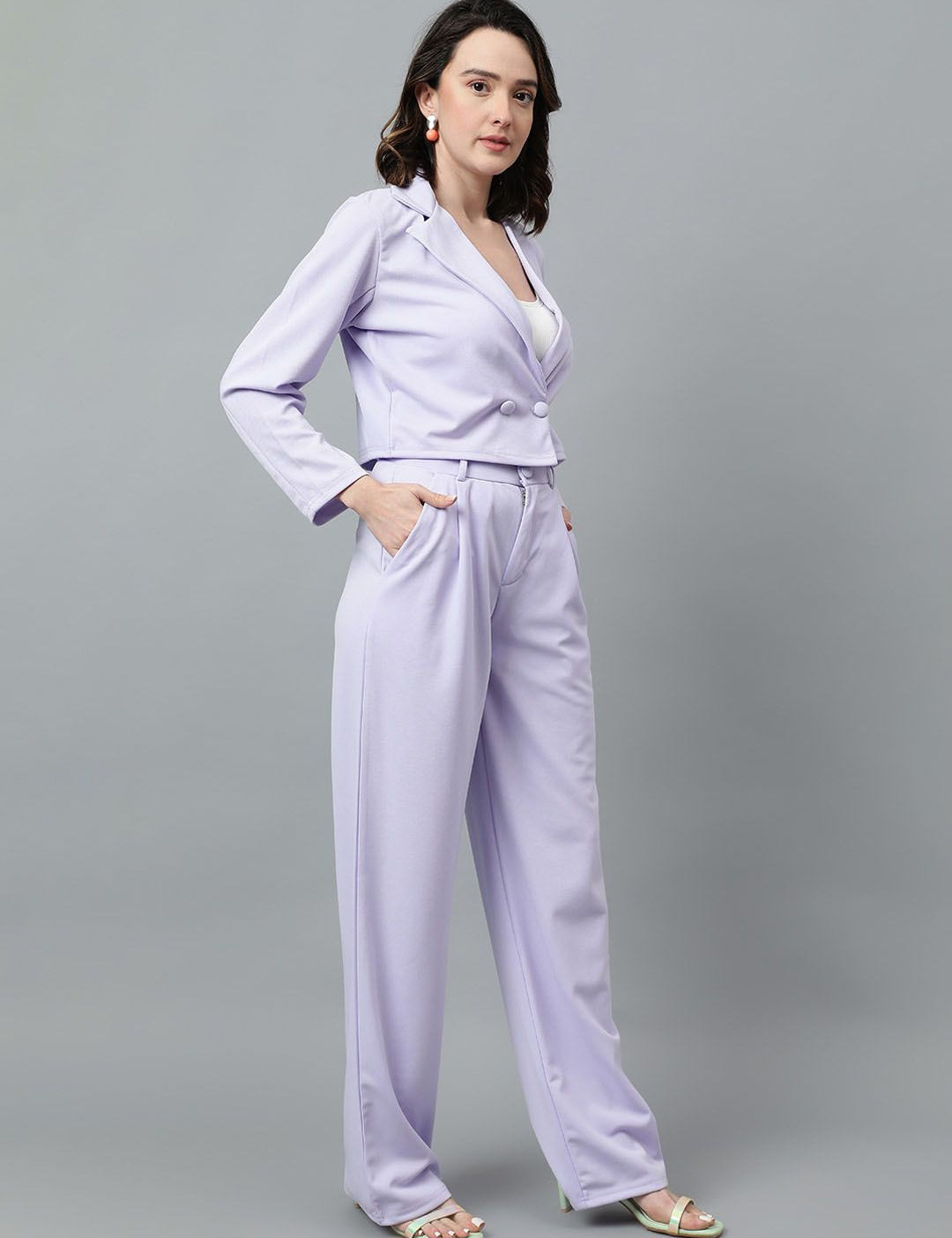 KOTTY BIZwear Purple Notched Lapel Collar Blazer & Mid Rise Trouser