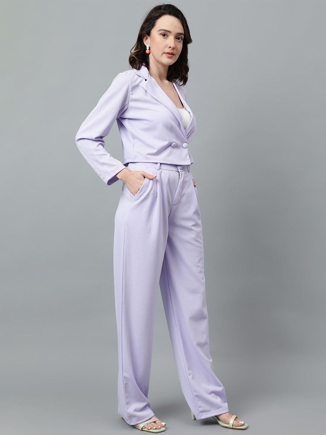 KOTTY BIZwear Purple Notched Lapel Collar Blazer & Mid Rise Trouser