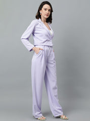 KOTTY BIZwear Purple Notched Lapel Collar Blazer & Mid Rise Trouser