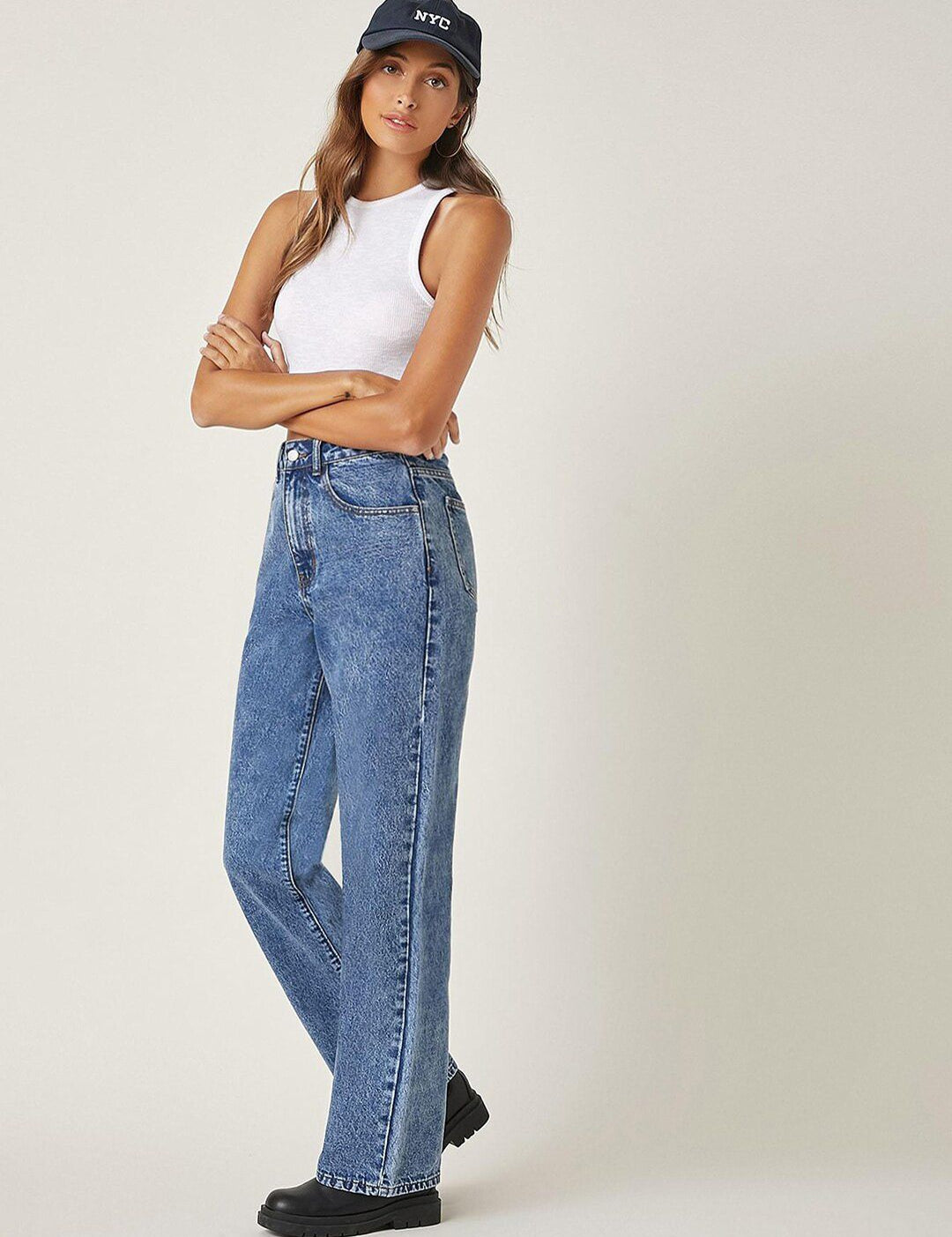 Kotty Women Straight Fit High-Rise Medium Shade Stretchable Cotton Lycra Blend Jeans