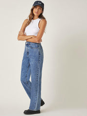 Kotty Women Straight Fit High-Rise Medium Shade Stretchable Cotton Lycra Blend Jeans